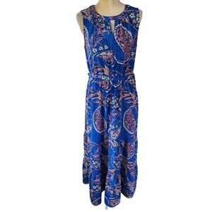 Apt. 9 Women Maxi Floral Paisley Tie & Elastic Waist Ruffle Hem Dress Size Large